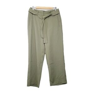 Quince‎ Olive Stretch Crepe Paperbag Waist Pants Belted High Rise 12 Workwear